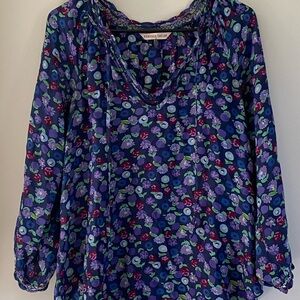 Rebecca Taylor Multicolor Floral Blouse V-Neck Blue 100% Silk Top Size 4